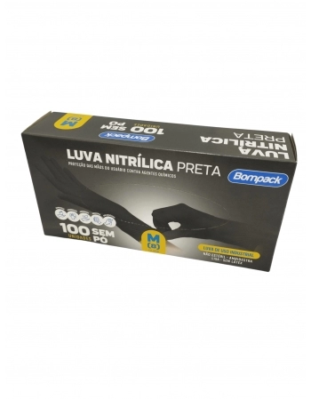 LUVA NITRILICA PRETA - MEDIA (BOMPACK)